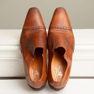 Mens Designer Dress Shoes Sz 43 Coganc Leather Brogue Slip On Loafers Old Money